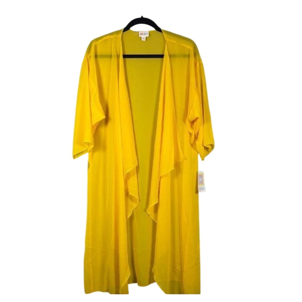 LuLaRoe Shirley Kimono Wrap Cardigan Solid Yellow Open Front Sheer Medium NWT